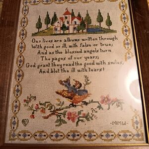 Framed Vintage Cross-Stitch Art with Poem